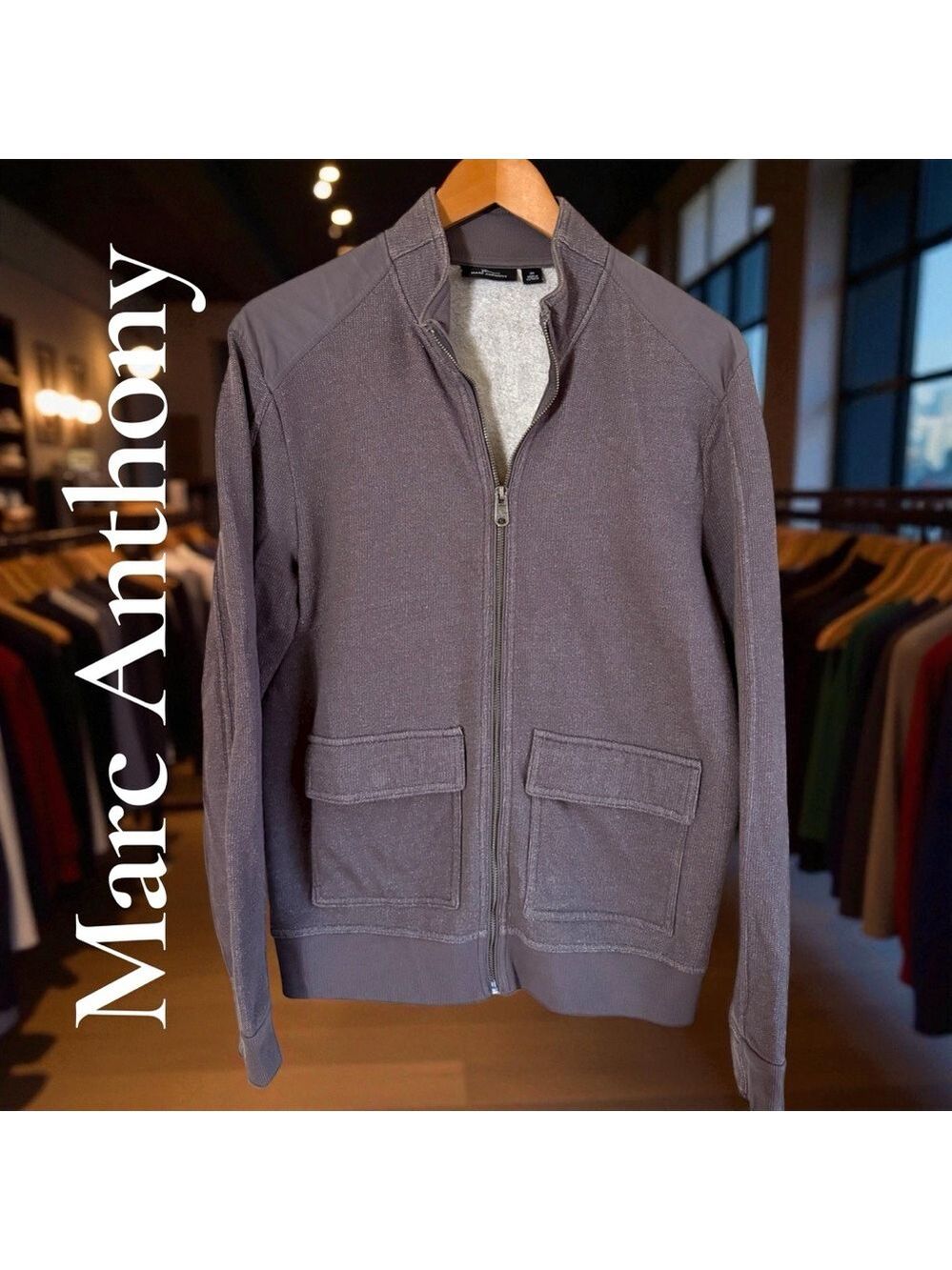 Marc Anthony- Men’s Medium full zip jacket. Dark gray. 2 pockets. Excellent cond